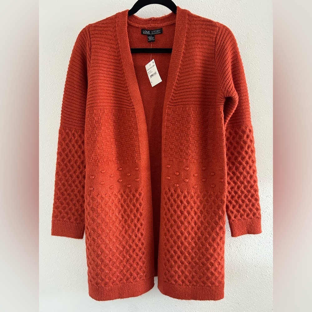 Love Story Open-Front Rust Knit Cardigan Size Small